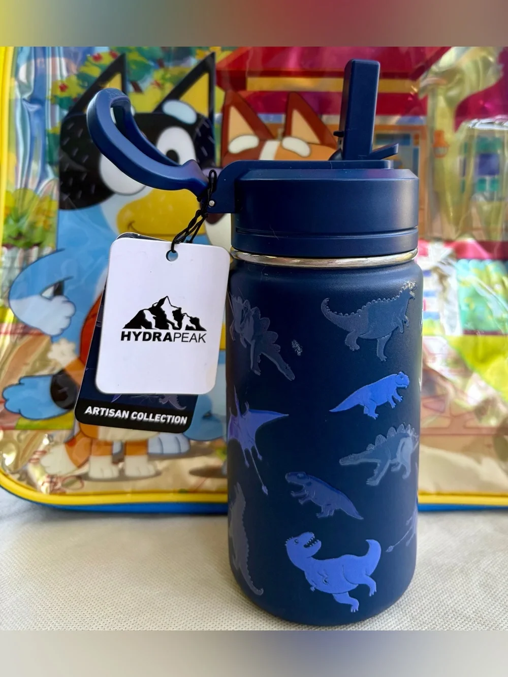 NWT BLUEY Blue/Yellow Kids Backpack and NWT HYDRAPEAK Blue Dino Tumbler